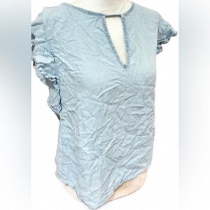 Heart Soul Light Blue Ruffle Short Sleeve Women's Top Size L